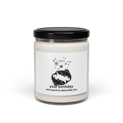 Customized Astrology Scented Soy Candle, Pisces Birthday