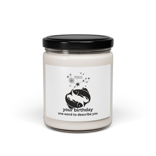 Customized Astrology Scented Soy Candle, Pisces Birthday