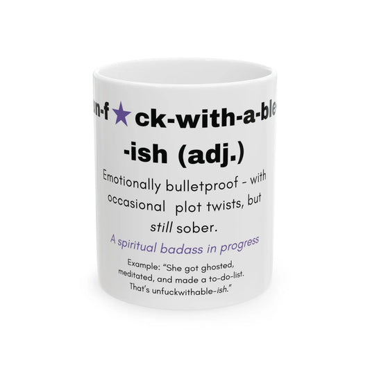 Unf*ckwithable-ish Mug, Recovery Definition with Leopard Print Printify