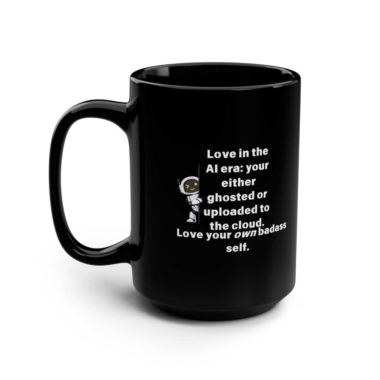 Funny Black Mug, 15oz, AI Love
