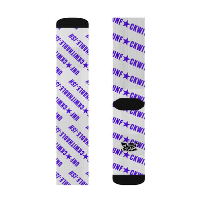 U★ckwithable-ish White & Purple Recycled Poly Crew Socks