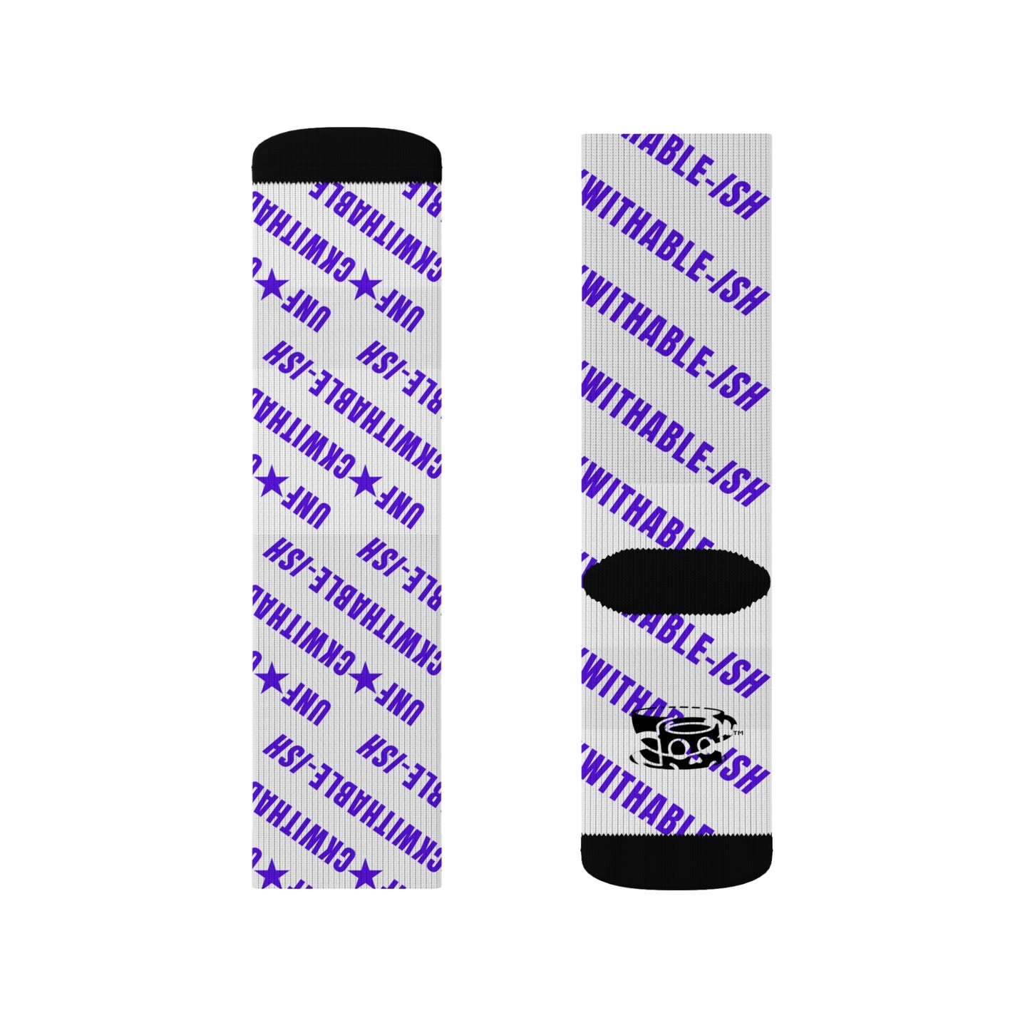 U★ckwithable-ish White & Purple Recycled Poly Crew Socks
