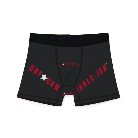 UNF★CKWITHABLE-ISH™ Boxer Briefs – Black + Red Bold, I Survived, I Flex, Deal With It