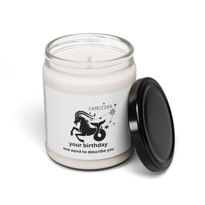 Customized Astrology Scented Soy Candle, Capricorn Birthday