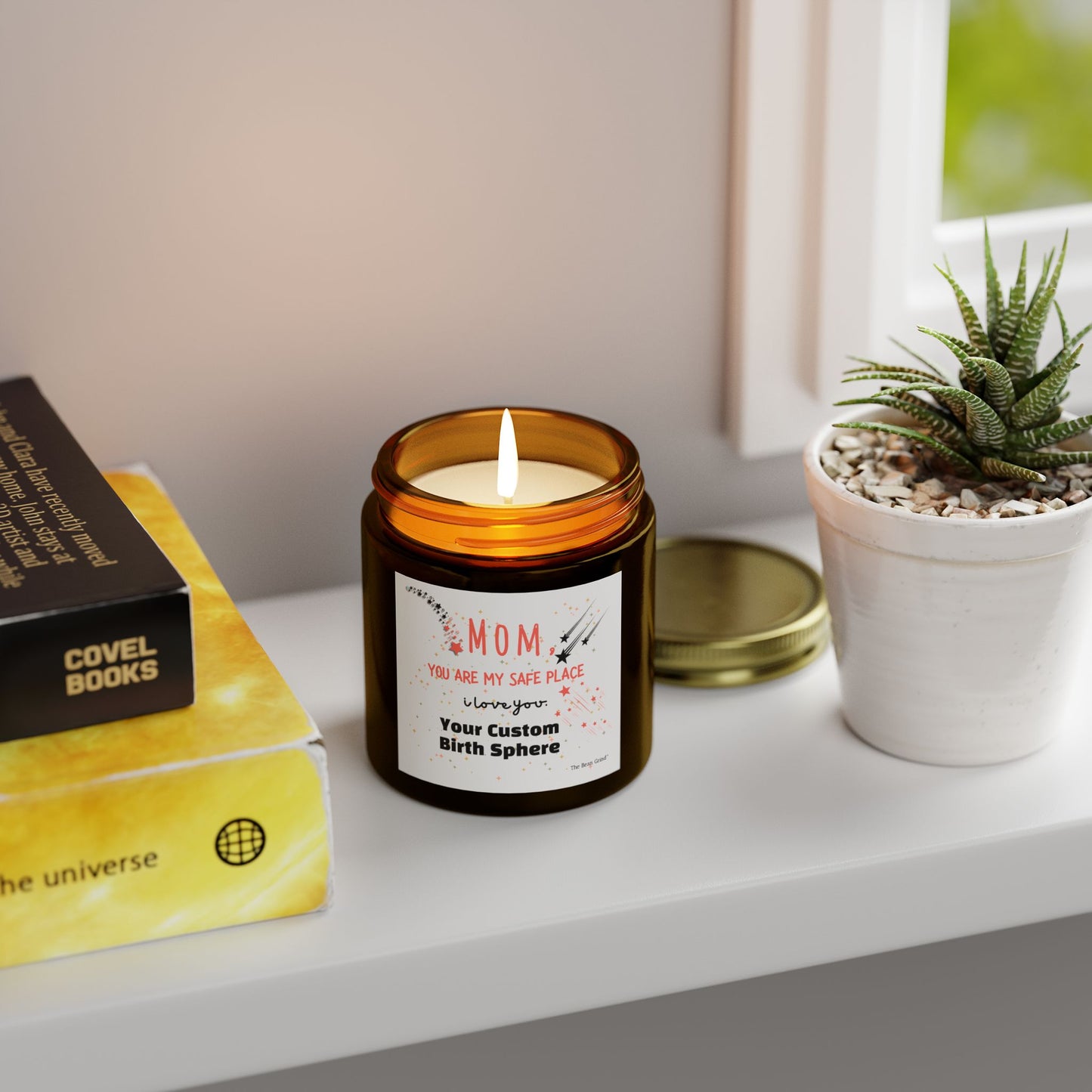 The Bean Grind™ Custom Wax Scented Candle - For Mom, Child's Birth Sphere, Coconut Apricot 4oz, 9oz