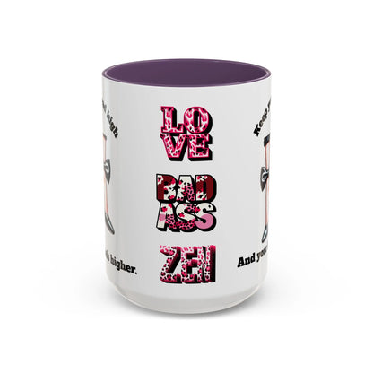 Inspirational Woman Empowerment Accent Mug, Love. Badass. Zen Printify