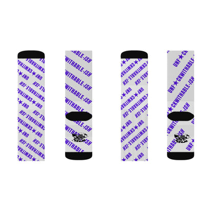 U★ckwithable-ish White & Purple Recycled Poly Crew Socks