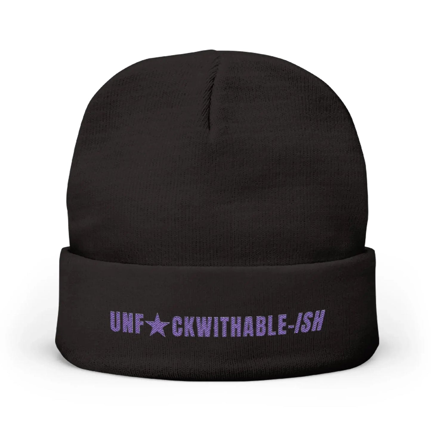 UNF★CKWITHABLE-ISH Embroidered Beanie, Black + Purple Printify