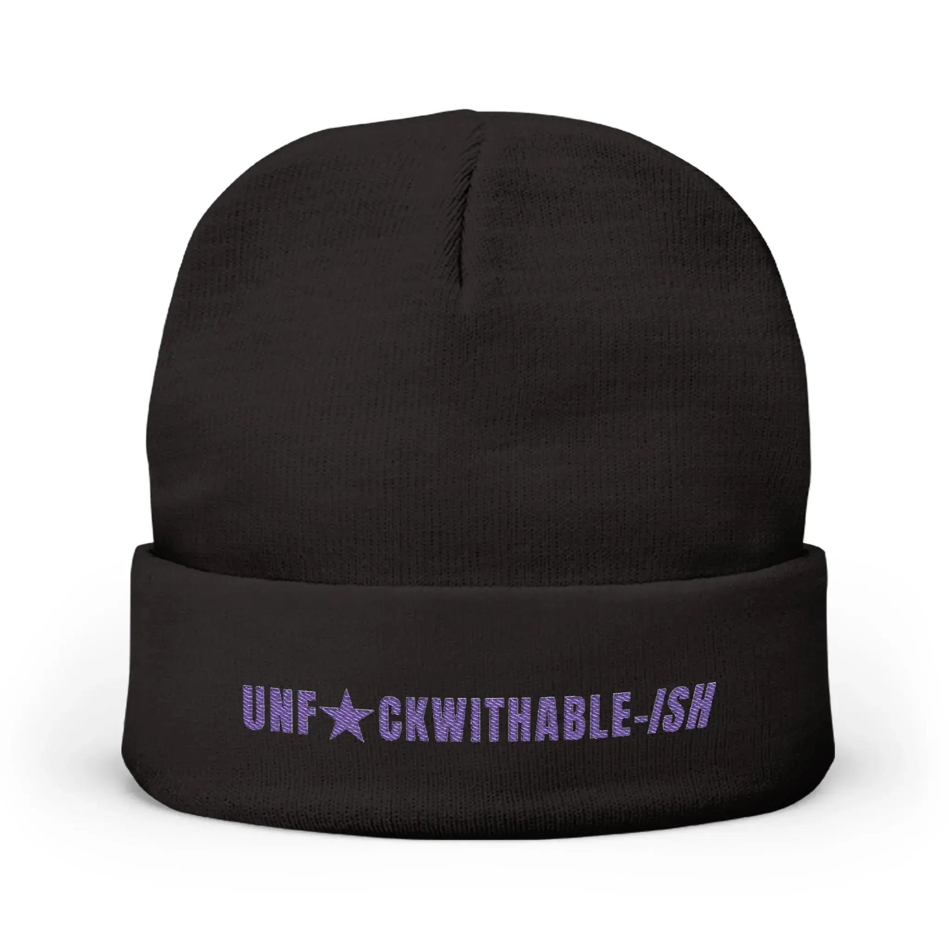 UNF★CKWITHABLE-ISH Embroidered Beanie, Black + Purple Printify
