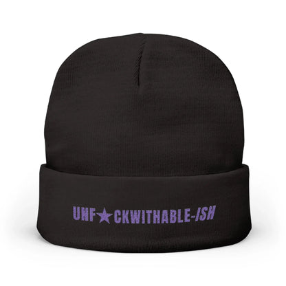 UNF★CKWITHABLE-ISH Embroidered Beanie, Black + Purple Printify