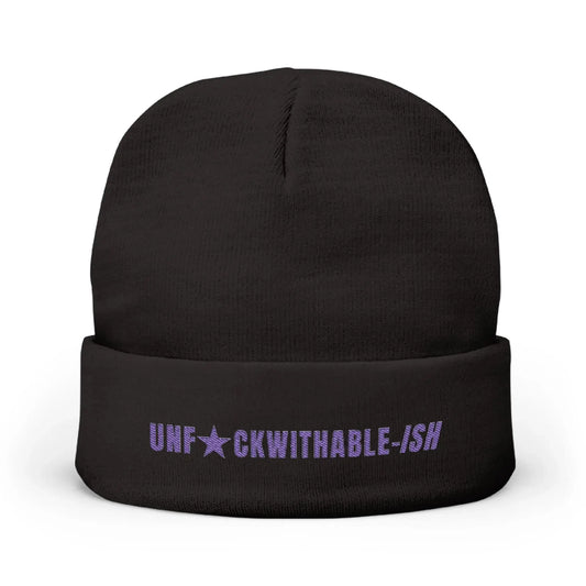 UNF★CKWITHABLE-ISH Embroidered Beanie, Black + Purple Printify
