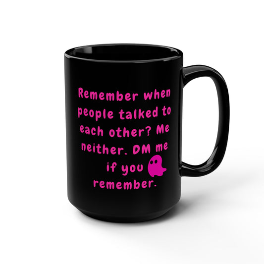 Funny Nostalgic Black Ceramic Mug , 15oz with Playful Ghost Design