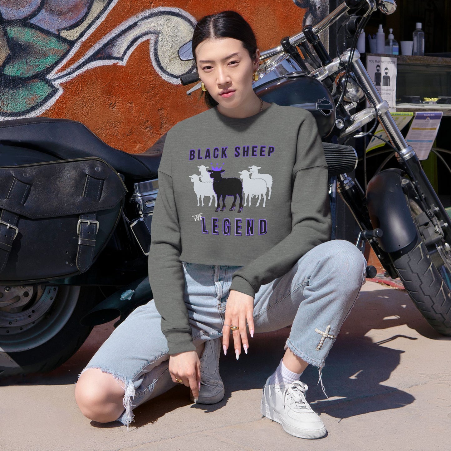 Women's Streetwear Black Sheep Bundle – Cropped Sweatshirt + Mug + Car Air Freshener