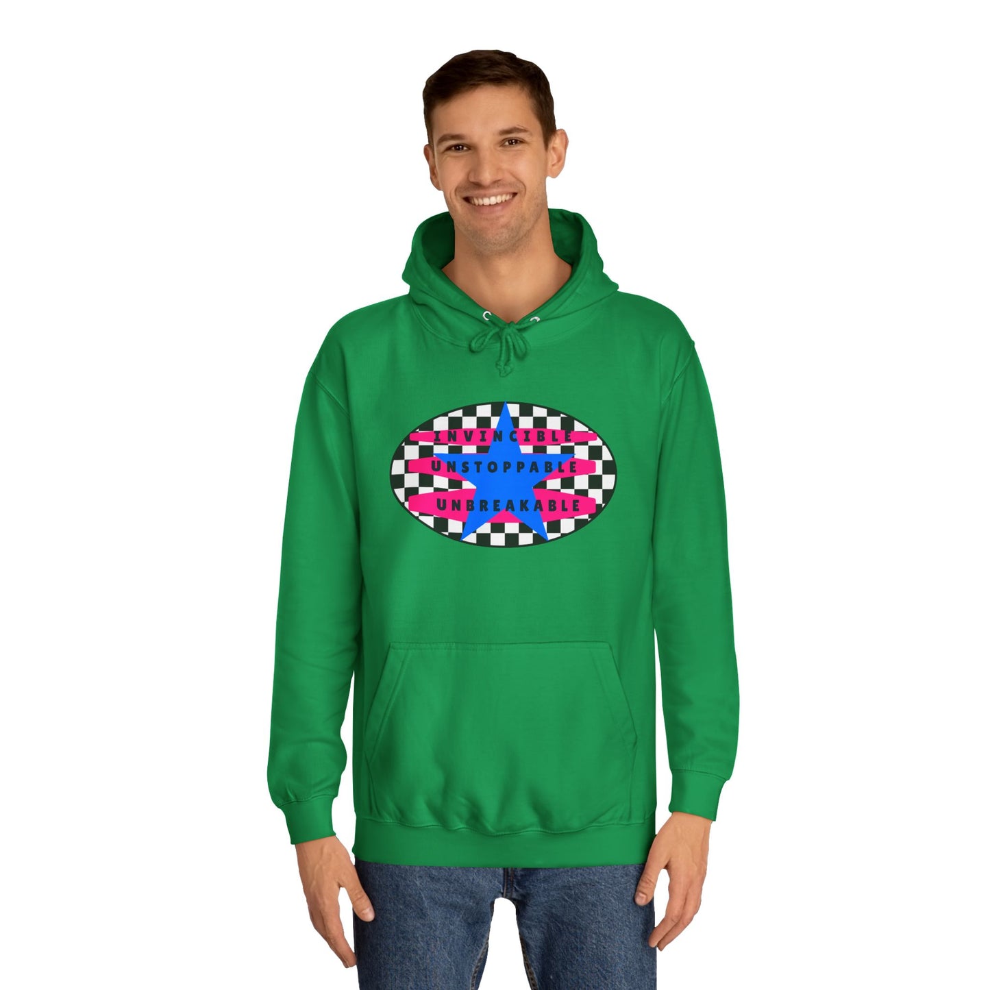Unisex Hoodie, Retro Rebel Streetwear - Invincible Unstoppable Unbreakable 7 Colors