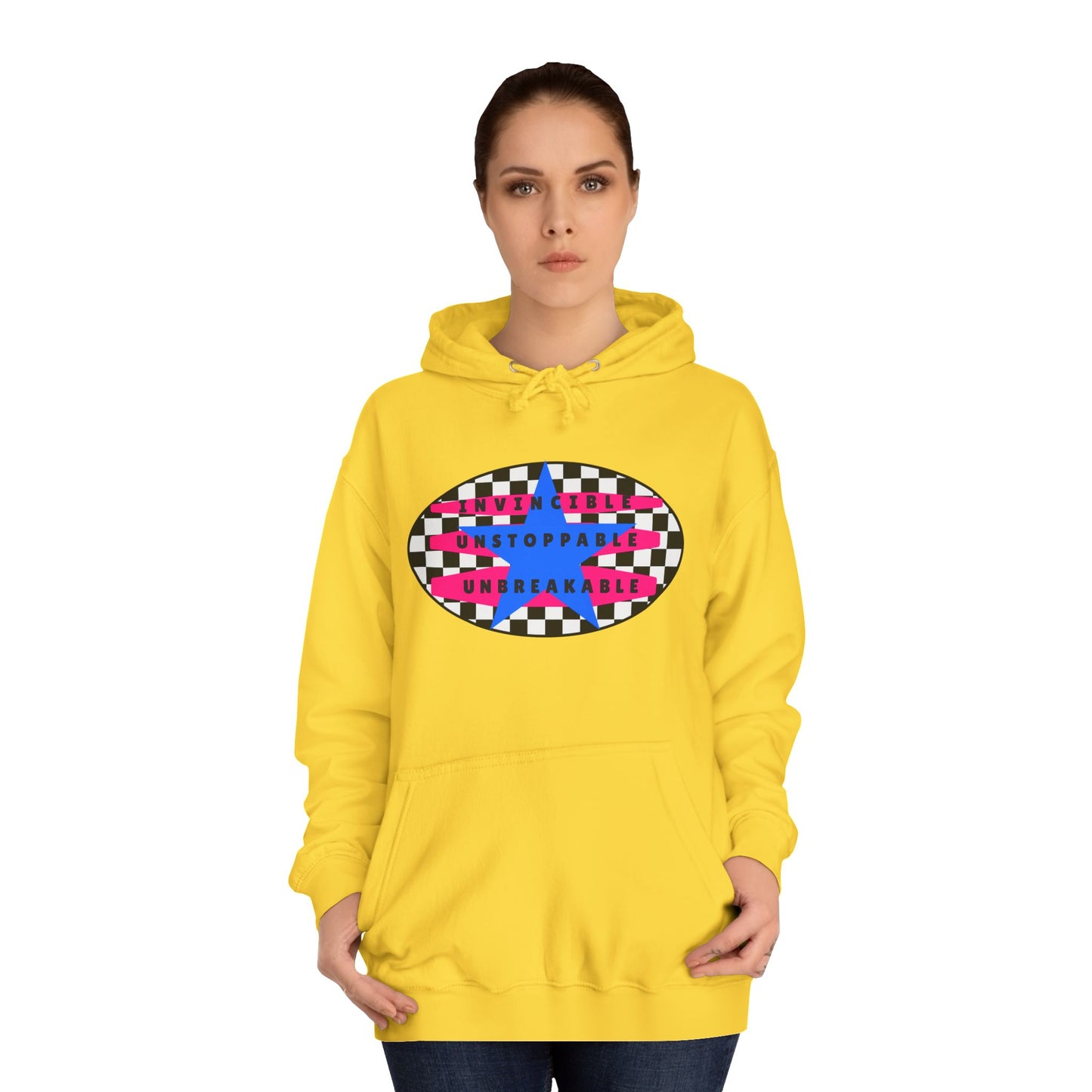 Unisex Hoodie, Retro Rebel Streetwear - Invincible Unstoppable Unbreakable 7 Colors