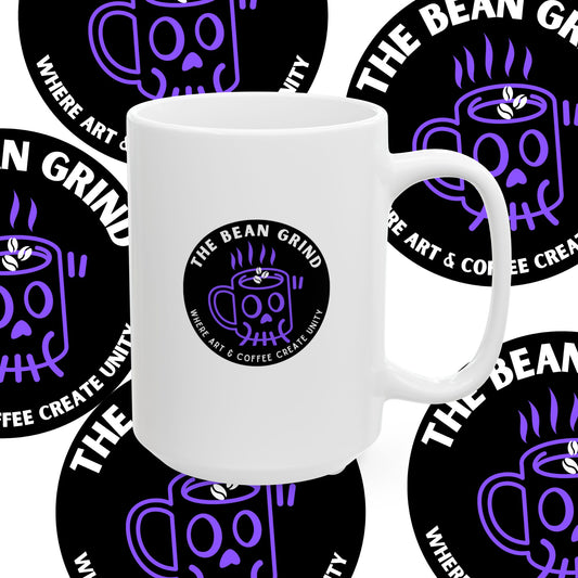 The Bean Grind™ Ceramic Mug, Branded Lil' Bean Dude