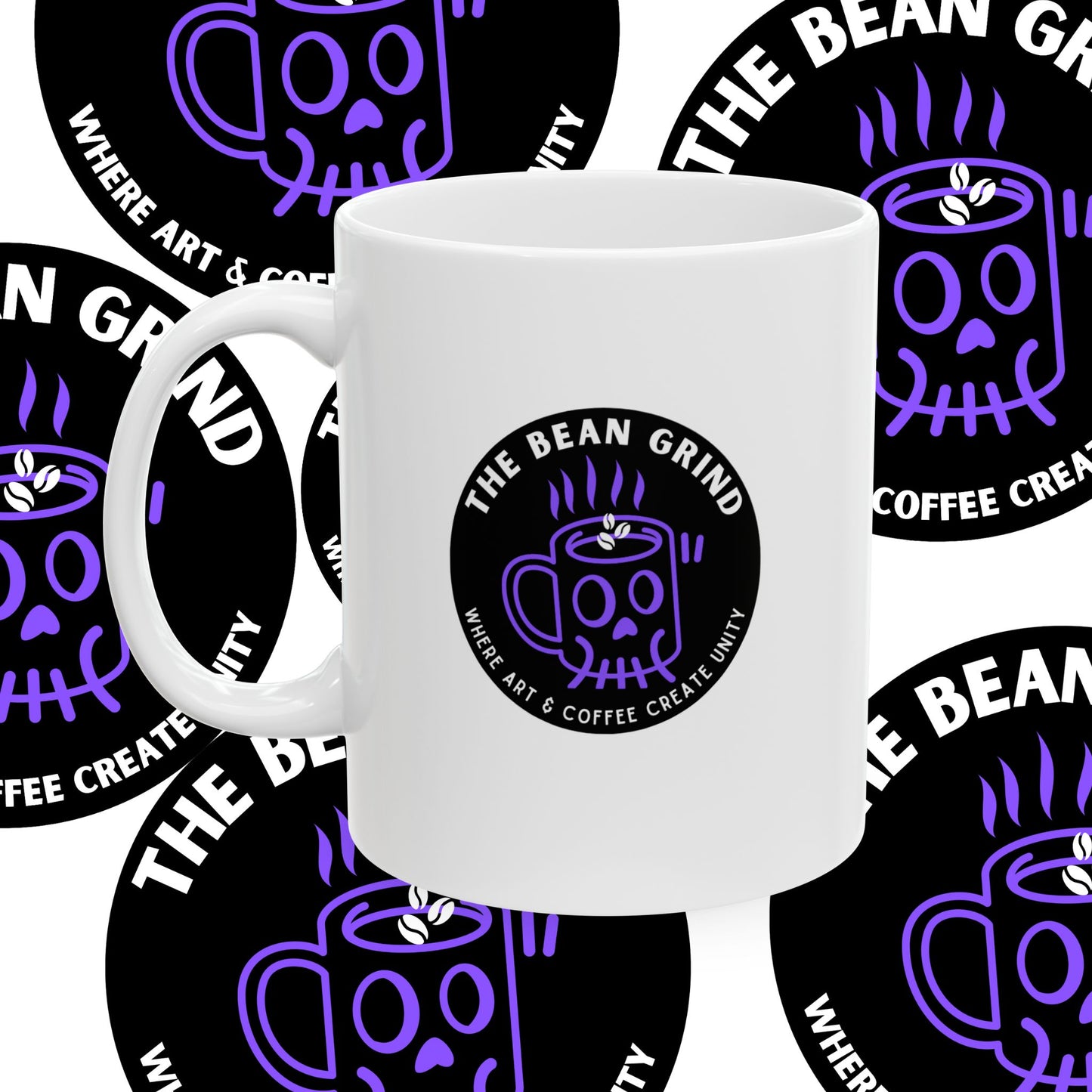 The Bean Grind™ Ceramic Mug, Branded Lil' Bean Dude