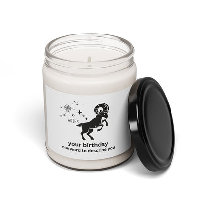 Customized Astrology Scented Soy Candle, Aries Birthday