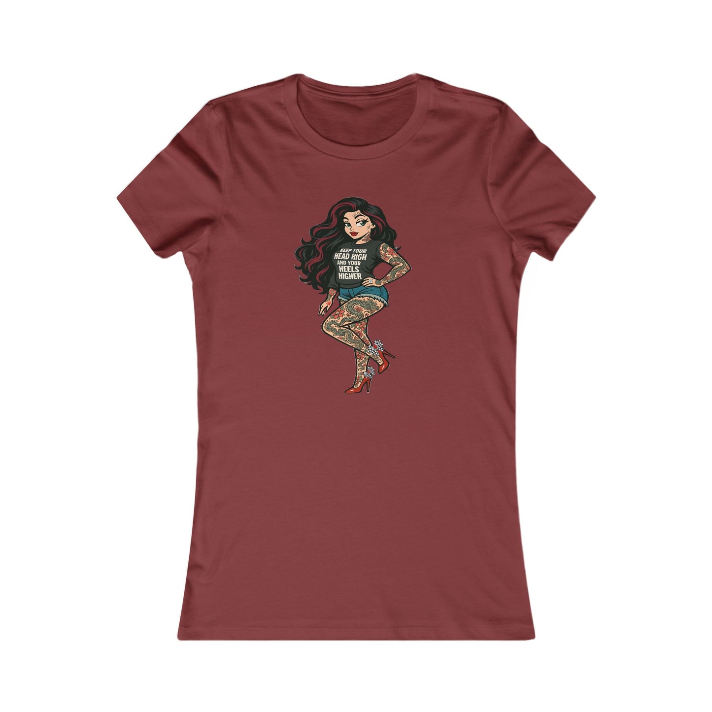 Retro-Rebel Streetwear - Tattooed Pin-Up Girl Soft AF Fitted Tee for Women