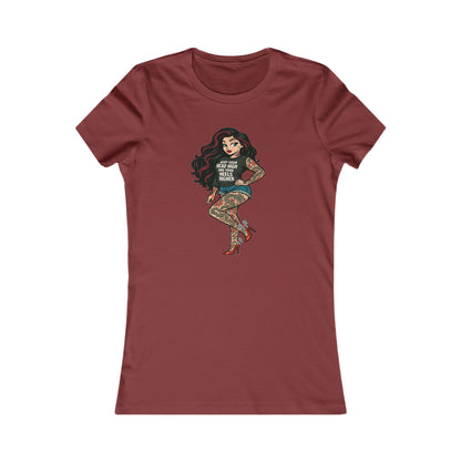 Retro-Rebel Streetwear - Tattooed Pin-Up Girl Soft AF Fitted Tee for Women