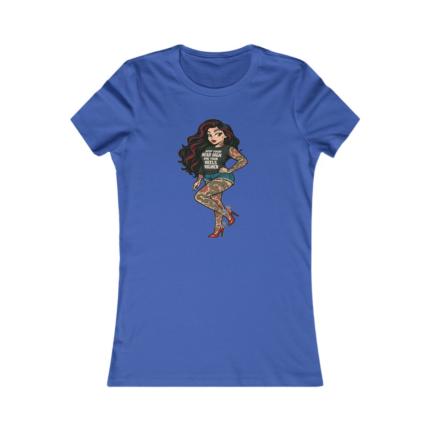 Retro-Rebel Streetwear - Tattooed Pin-Up Girl Soft AF Fitted Tee for Women