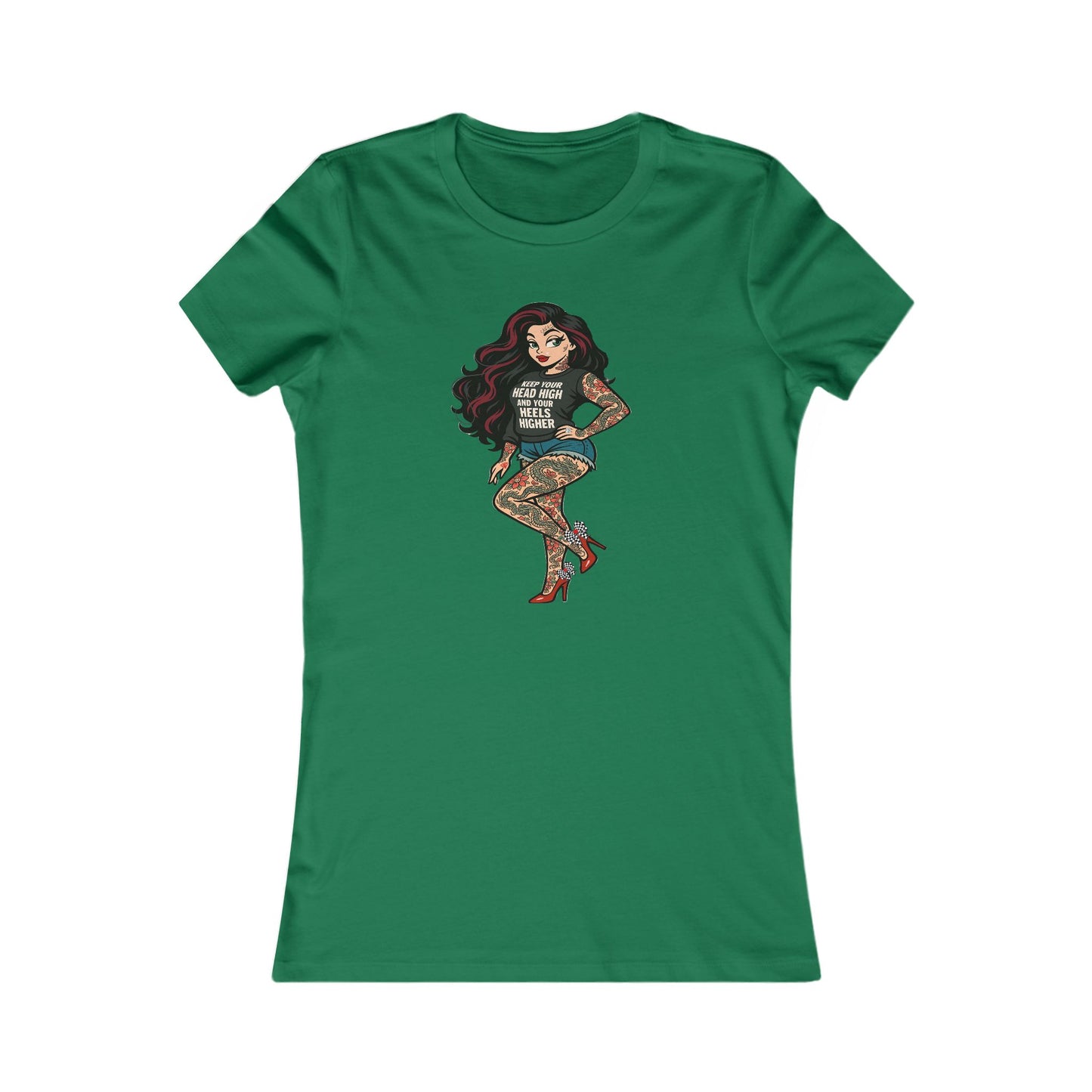 Retro-Rebel Streetwear - Tattooed Pin-Up Girl Soft AF Fitted Tee for Women