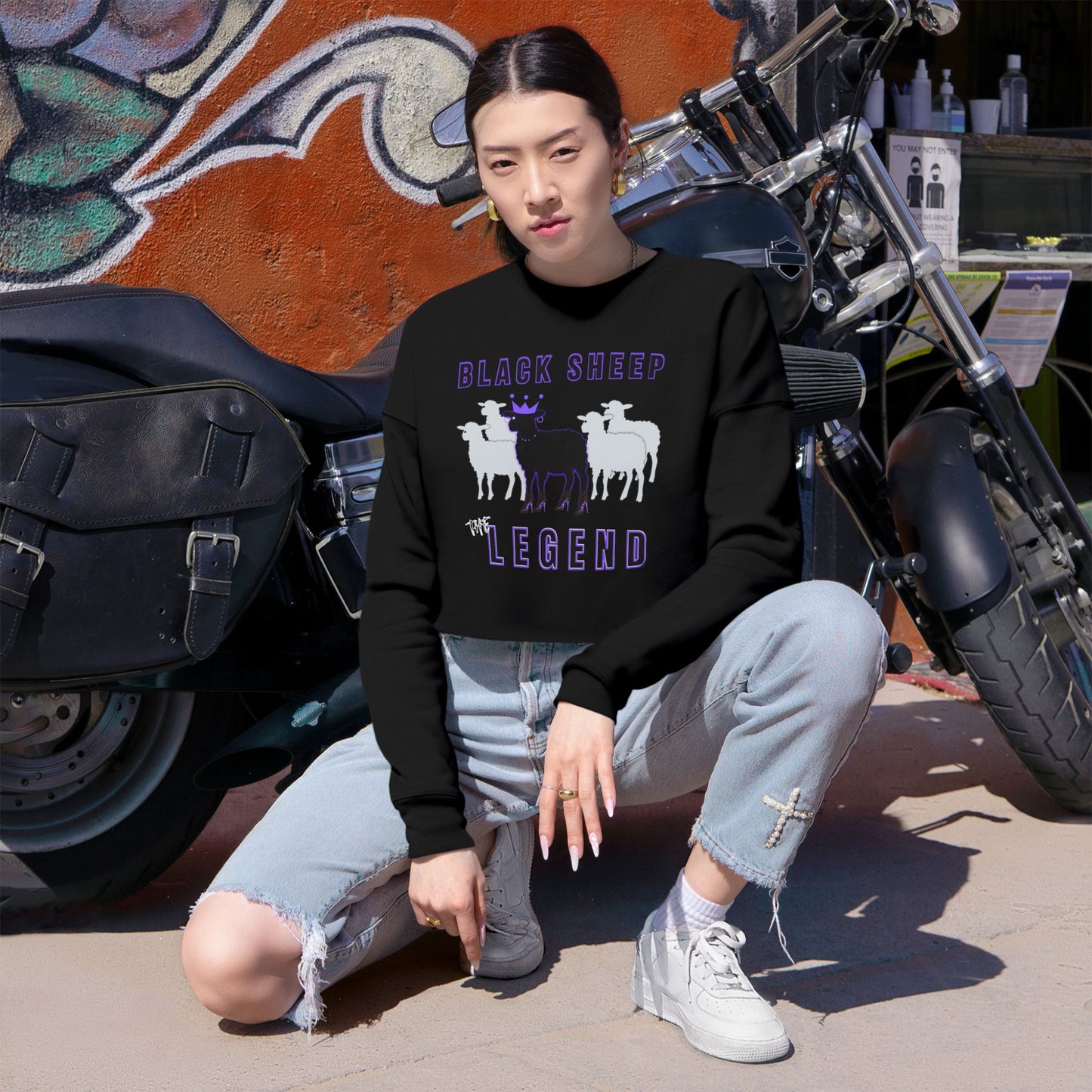 Women's Streetwear Black Sheep Bundle – Cropped Sweatshirt + Mug + Car Air Freshener
