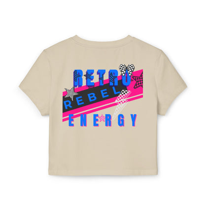 Retro Rebel Women's Baby Tee, Organic Cotton Vintage Graphic Crop Top