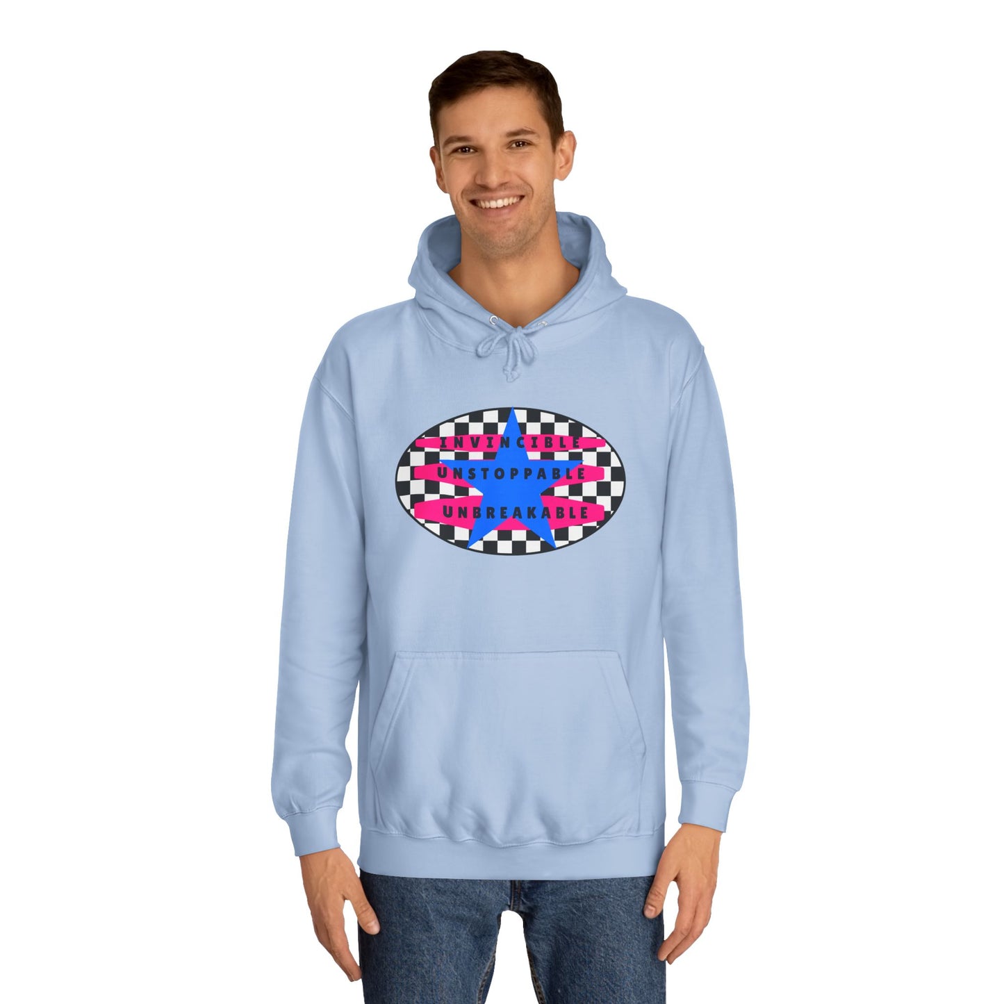Unisex Hoodie, Retro Rebel Streetwear - Invincible Unstoppable Unbreakable 7 Colors