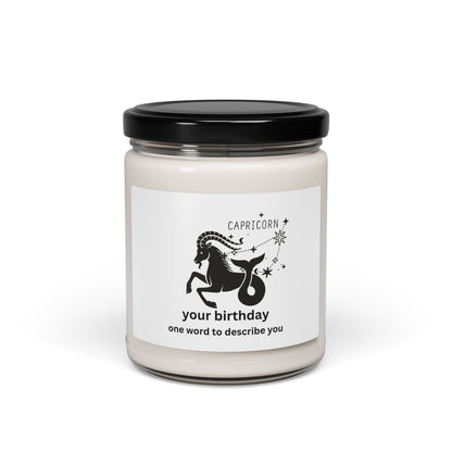 Customized Astrology Scented Soy Candle, Capricorn Birthday