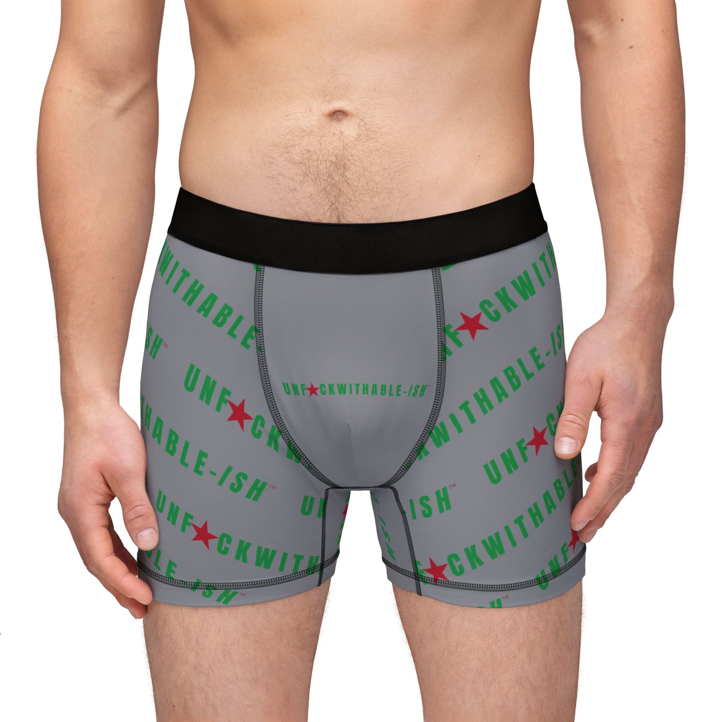 UNF★CKWITHABLE-ISH™ Boxer Briefs – Heineken Vibes (Light Gray, Green Font, Red Star) - Looks Like a Beer, Feels Like Power Moves Only