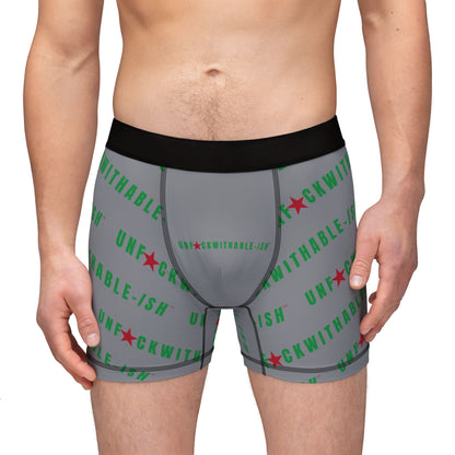 UNF★CKWITHABLE-ISH™ Boxer Briefs – Heineken Vibes (Light Gray, Green Font, Red Star) - Looks Like a Beer, Feels Like Power Moves Only