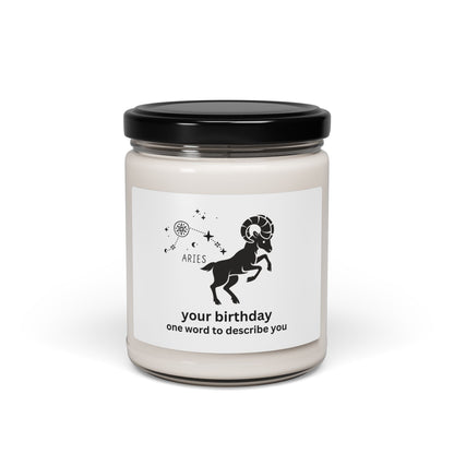 Customized Astrology Scented Soy Candle, Aries Birthday