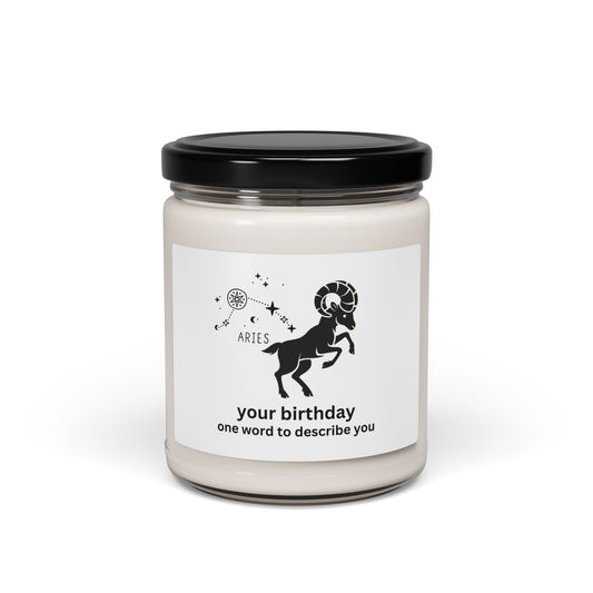 Customized Astrology Scented Soy Candle, Aries Birthday