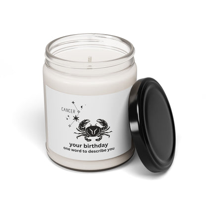 Customized Astrology Scented Soy Candle, Cancer Birthday