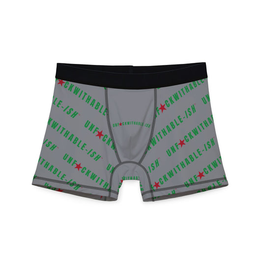 UNF★CKWITHABLE-ISH™ Boxer Briefs – Heineken Vibes (Light Gray, Green Font, Red Star) - Looks Like a Beer, Feels Like Power Moves Only