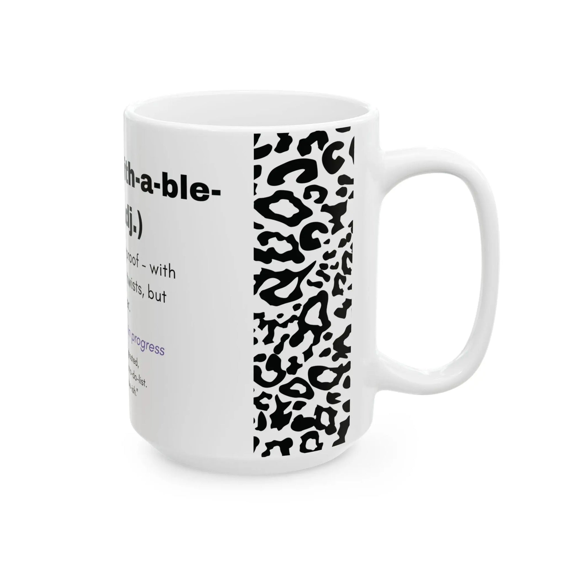 Unf*ckwithable-ish Mug, Recovery Definition with Leopard Print Printify