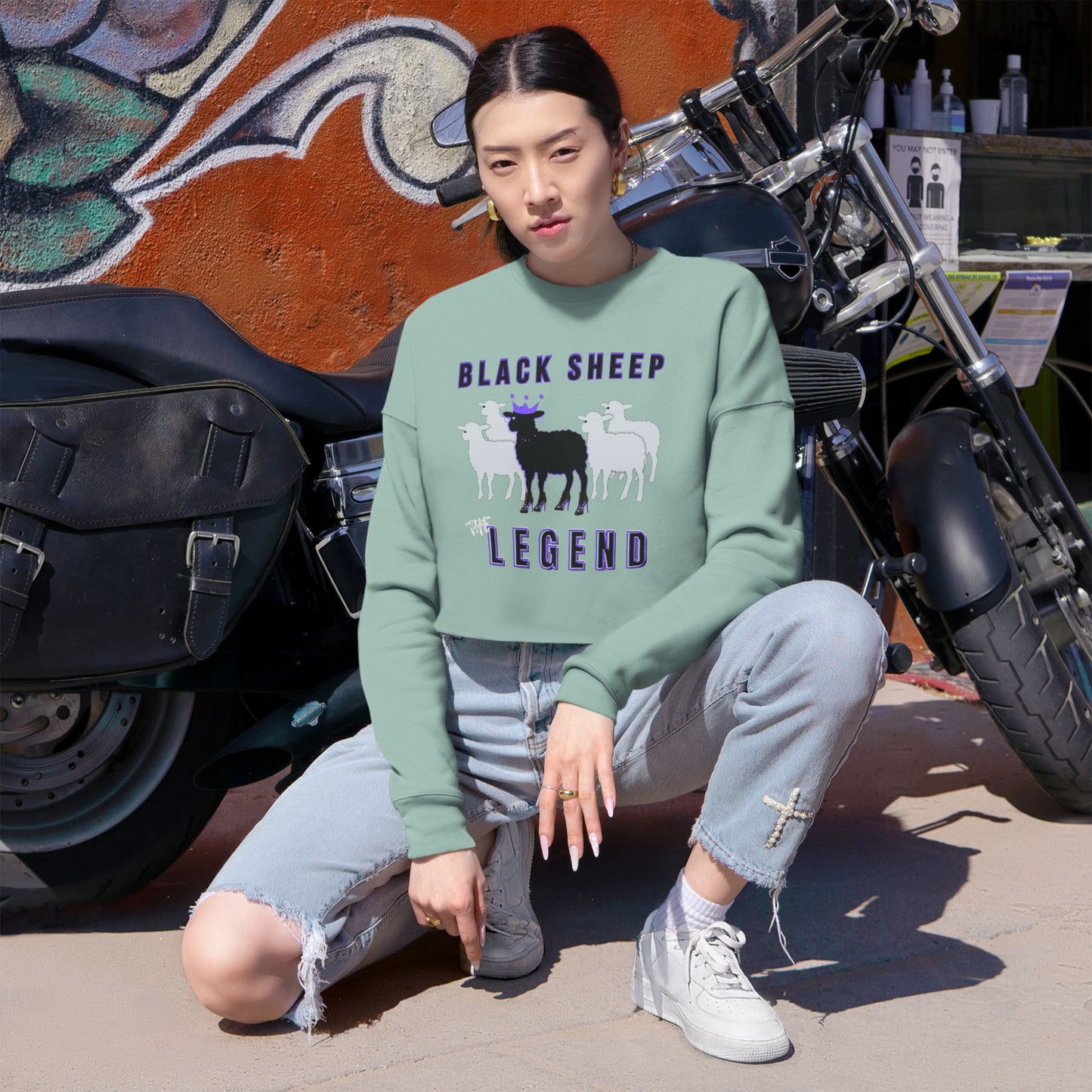 Women's Streetwear Black Sheep Bundle – Cropped Sweatshirt + Mug + Car Air Freshener