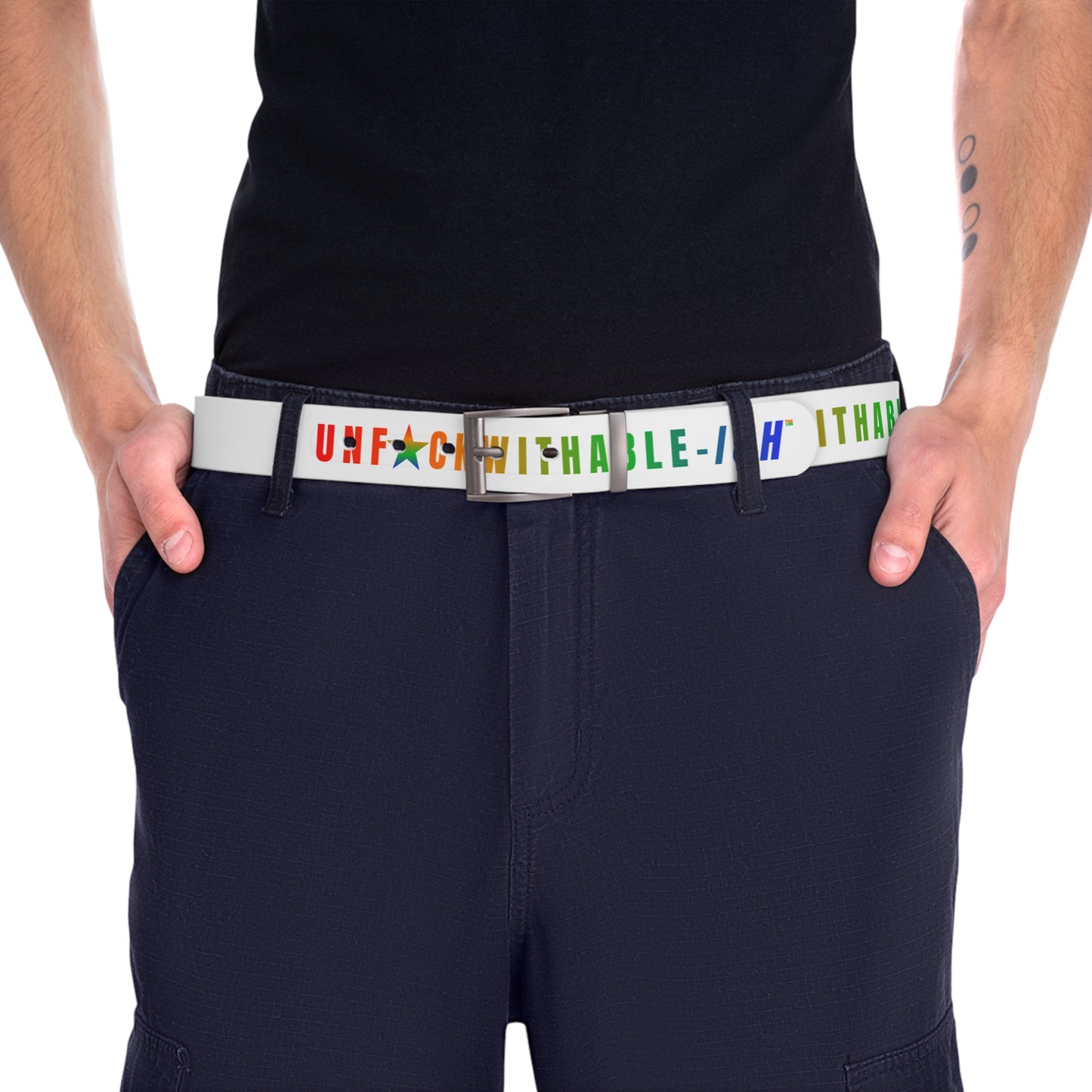 UNF★CKWITHABLE-ISH™ Belt White, Rainbow/Rainbow Star