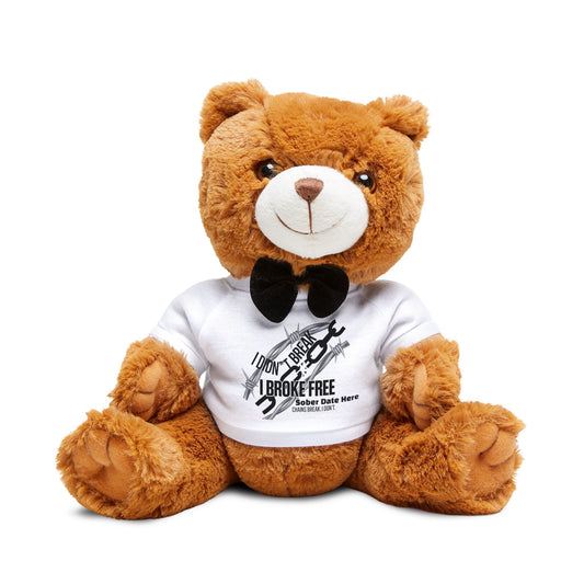 “I Broke Free” Black Chain Recovery Gift Bundle – Custom Teddy, Men’s Tee, Vinyl Sticker, Mug - Custom Sober Date (Limited Edition)