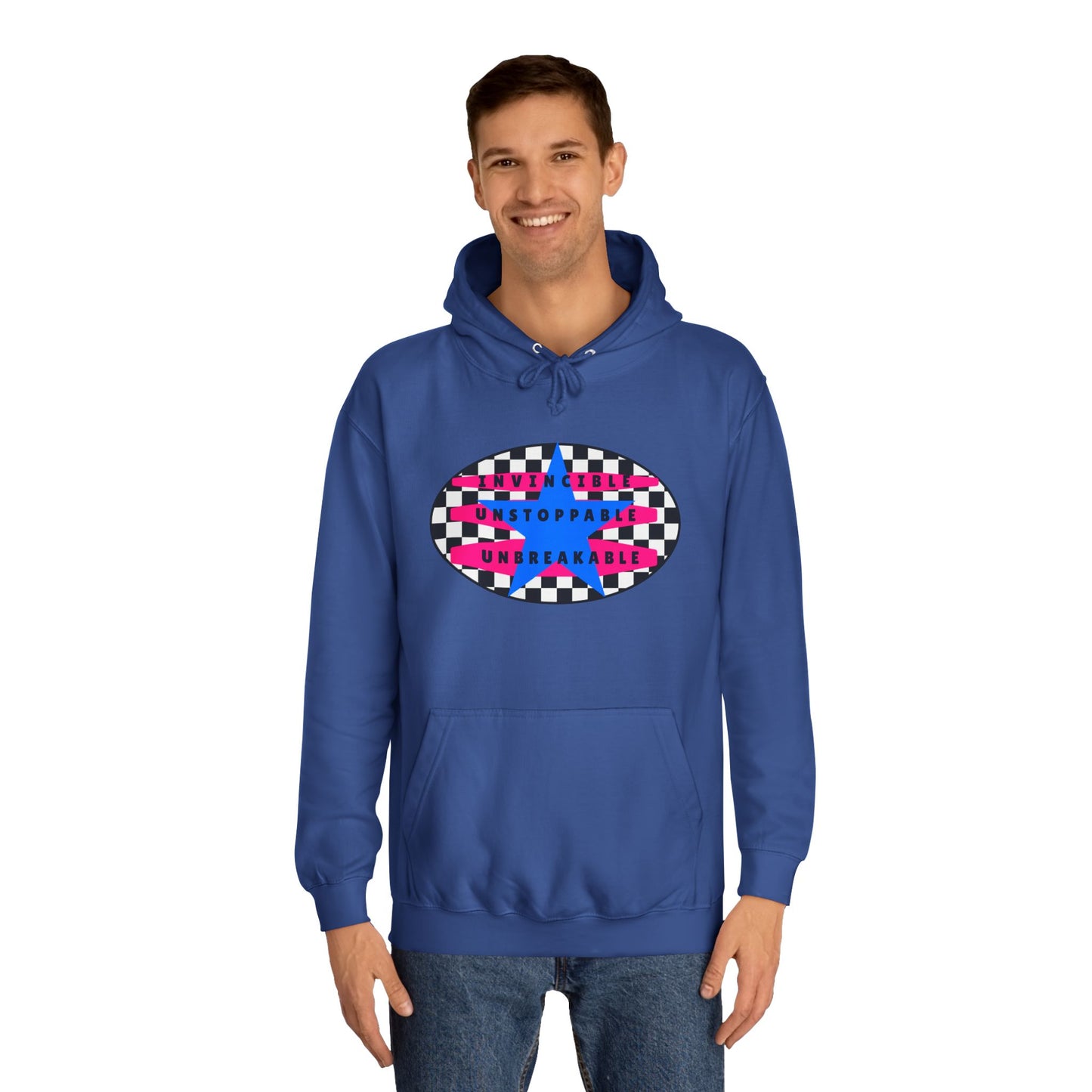 Unisex Hoodie, Retro Rebel Streetwear - Invincible Unstoppable Unbreakable 7 Colors