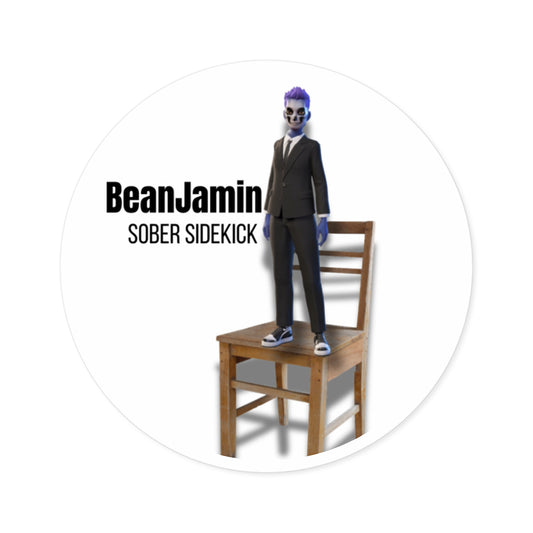 BeanJamin™ Sober Sidekick Round Sticker – ChatGPT Recovery Decal + Custom AI Download