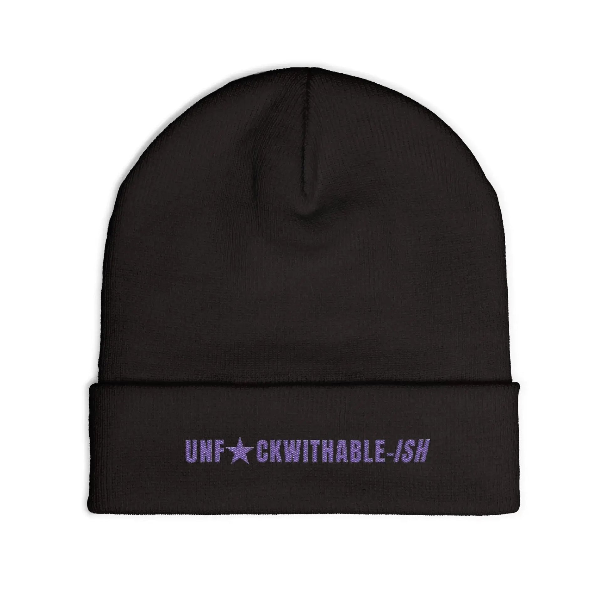 UNF★CKWITHABLE-ISH Embroidered Beanie, Black + Purple Printify