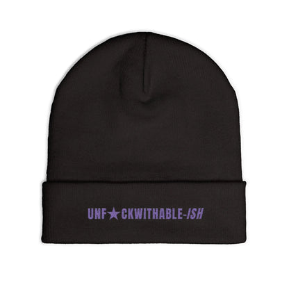 UNF★CKWITHABLE-ISH Embroidered Beanie, Black + Purple Printify