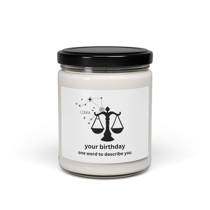 Customized Astrology Scented Soy Candle, Libra Birthday