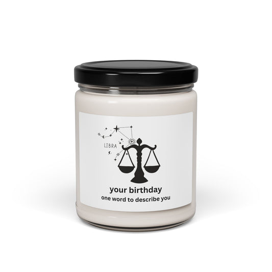 Customized Astrology Scented Soy Candle, Libra Birthday