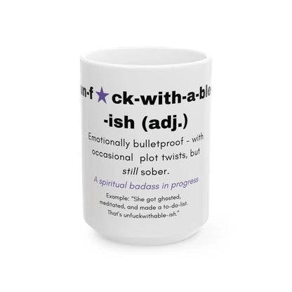 Unf*ckwithable-ish Mug, Recovery Definition with Leopard Print Printify