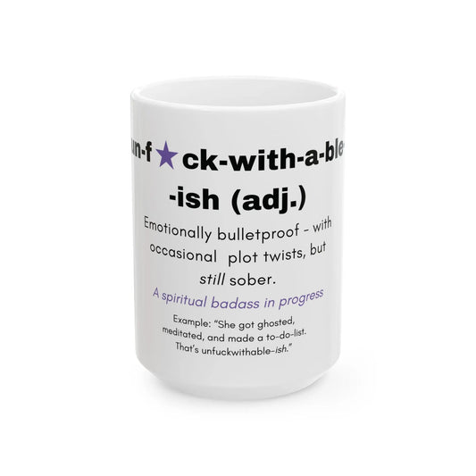 Unf*ckwithable-ish Mug, Recovery Definition with Leopard Print Printify