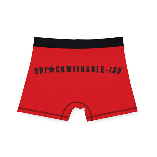UNF★CKWITHABLE-ISH™ Boxer Briefs – Classic Red All-Over, Warning: Extreme Confidence In This Package