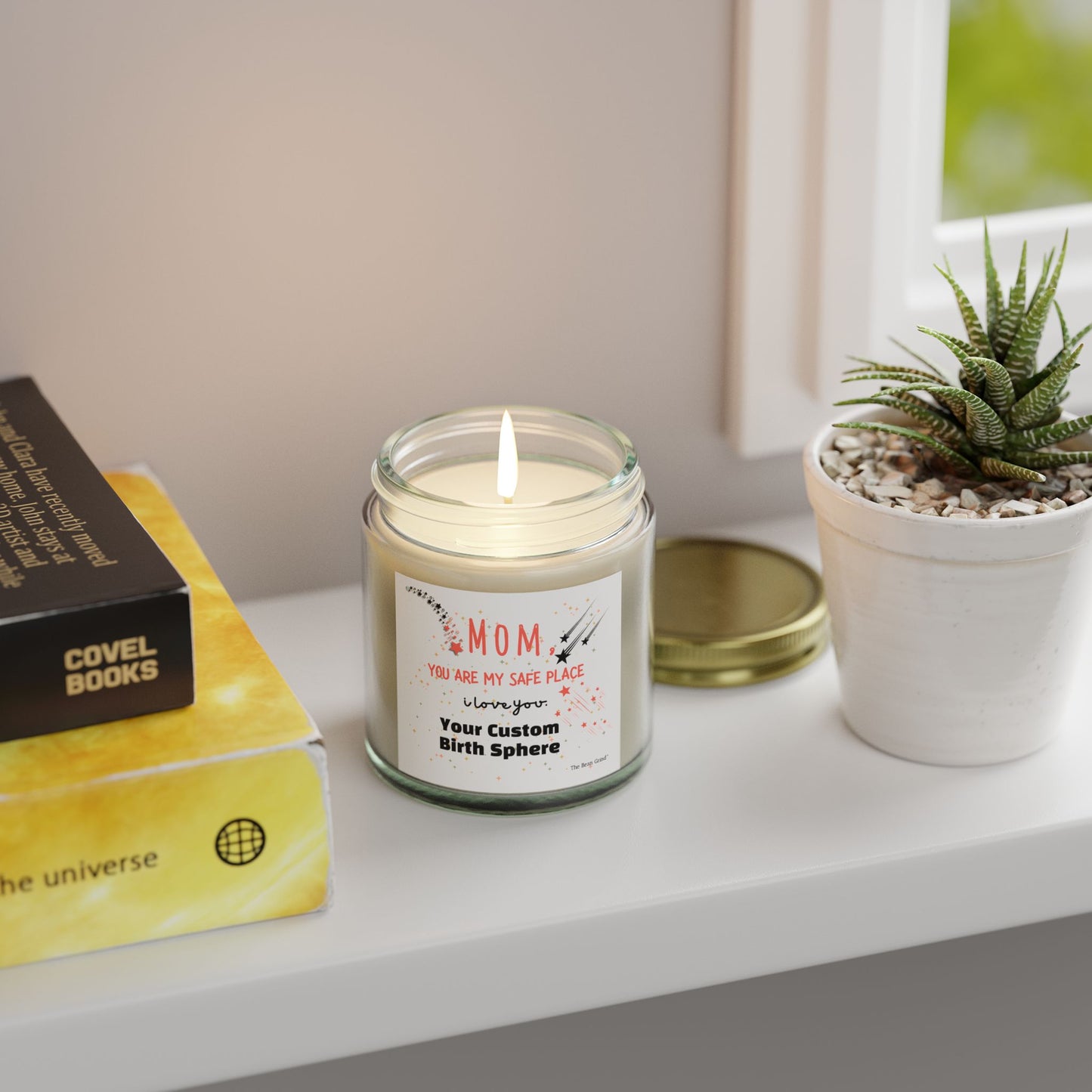 The Bean Grind™ Custom Wax Scented Candle - For Mom, Child's Birth Sphere, Coconut Apricot 4oz, 9oz